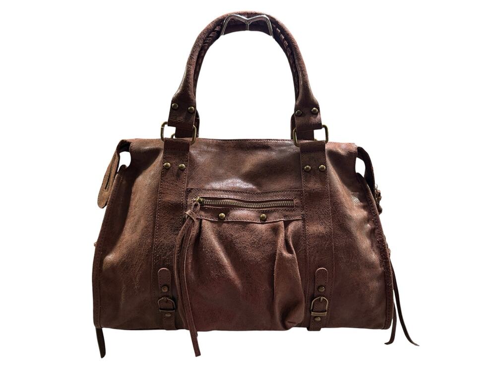 Chocolate Brown Genuine Leather Large Crossbody Bag